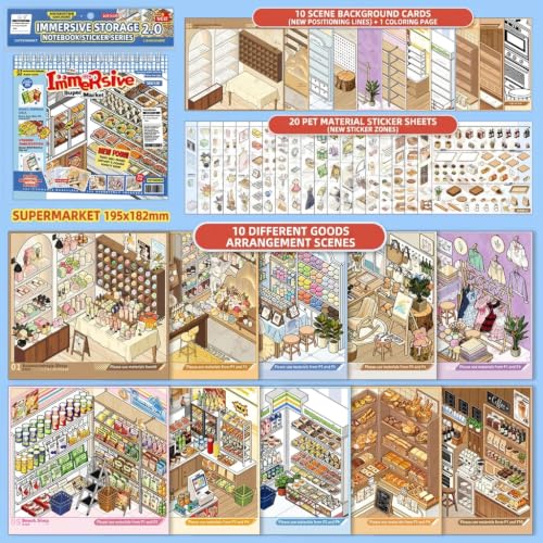 10 Set Themed Stores DIY 3D Sticker Scene Book Restocking Game with Shelves - color: 10 Sets-life Store Series