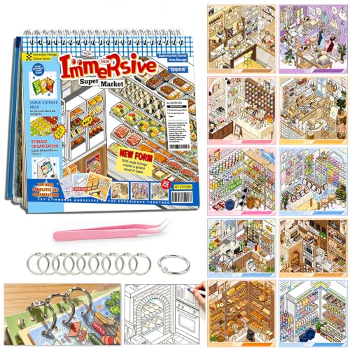 10 Set Themed Stores DIY 3D Sticker Scene Book Restocking Game with Shelves - color: 10 Sets-life Store Series