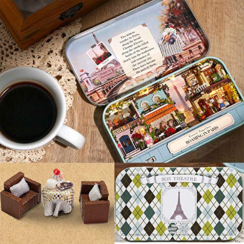 MAGQOO 3D Wooden Dollhouse Miniature DIY Doll House Kit with Furniture,1:100 DIY Box Theater Kit (Roaming in Paris) - color: Roam in Paris