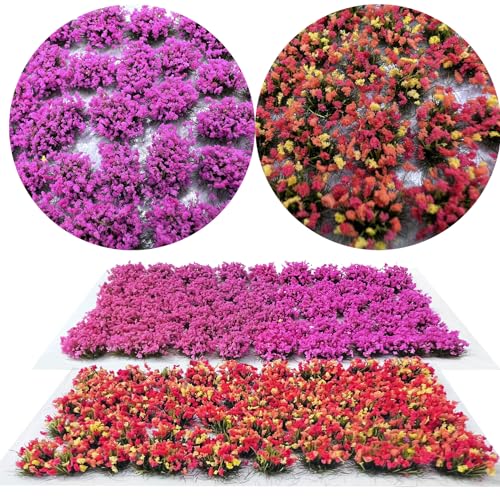 Woohome 2 Pack Miniature Colorful Flower Cluster Self Adhesive Flower Vegetation Groups Pink Orange Static Grass Tufts for Train Landscape Railroad Scenery Sand Military Layout Model - color: 2b