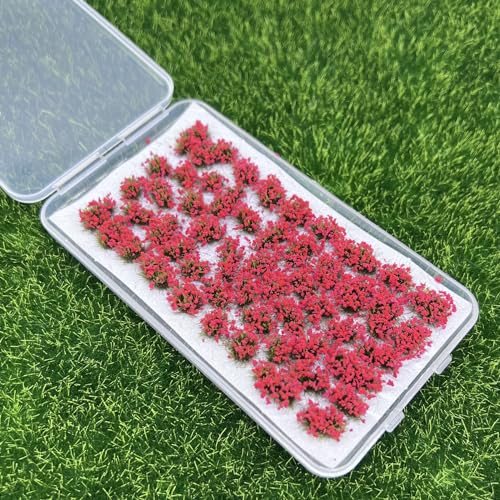 Woohome 53 Pcs DIY Miniature Flower Cluster Self Adhesive Flower Vegetation Groups Red Static Grass Tufts for Train Landscape Railroad Scenery Sand Military Layout Model Miniature Bases and Dioramas - color: Red