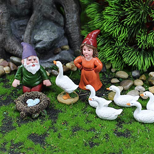 PEATOP Fairy Tale Garden Accessories, Miniature Gnome Statue and Large White Goose Statue 9 Pieces Set, Garden Gnome Statue for Planter Decoration, Home Decoration, Fairy Tale Garden