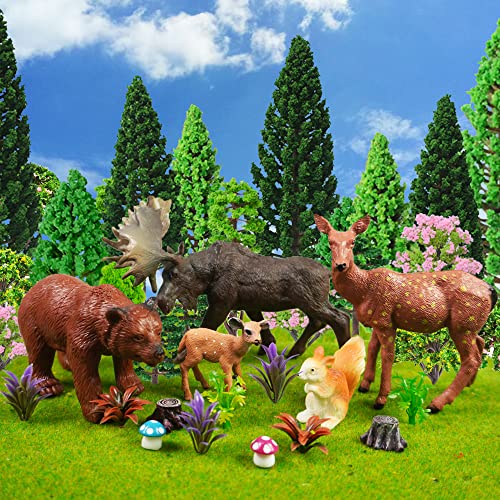 40PCS Woodland Animals Figures Model Trees Cake Toppers for Decorations