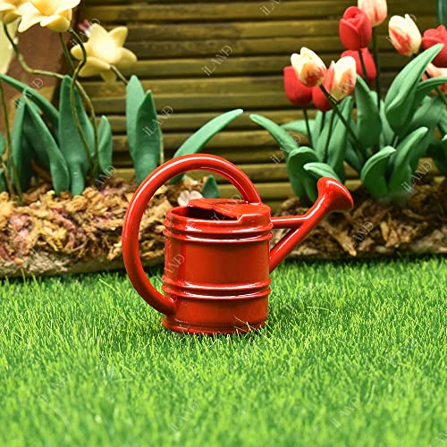 iland Dollhouse Accessories on 1:12 Scale, Gardening Tools Pack of Mini Metal Pail, Watering Pot and Hose Fits Fairy Garden