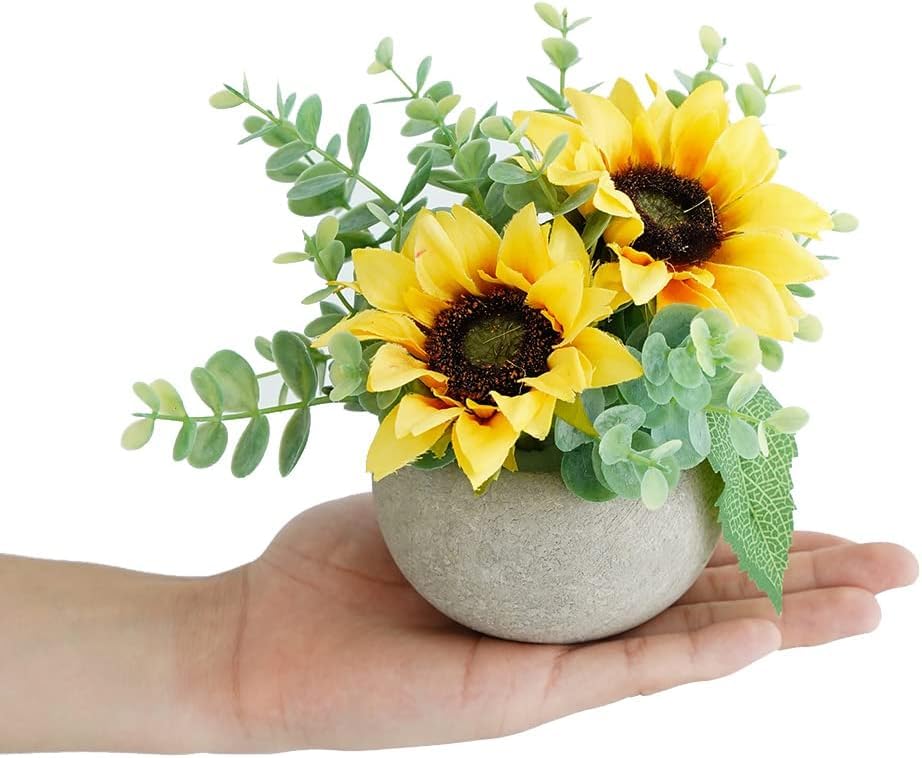 Yellow Small Artificial Rose Potted Plant, 2Pcs Mini Faux Floral Decor - color: 2pcs Yellow