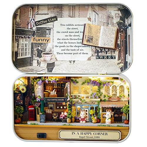 MAGQOO 3D Wooden Dollhouse Miniature DIY Doll House Kit with Furniture 1:100 DIY Box Theater Kit (Happy Corner) - color: Happy Corner