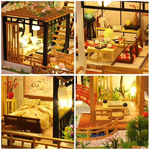 GuDoQi DIY Miniature Dollhouse Kit, Tiny House kit with Furniture, Miniature House Kit 1:24 Scale, Great Handmade Crafts Gift for Birthday Christmas Day, Villa with Courtyard - color: Villa With Courtyard