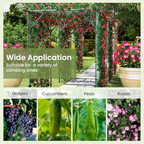 Giantex Outdoor Grape Vine Trellis for Climbing Plants, 79" x 59" x 78" Large Garden Arch with Rustproof PE-Coated Metal Frame & Netting, Tall Archway Pergola for Cucumbers Vegetables Flowers - size: 79"x59"x78"