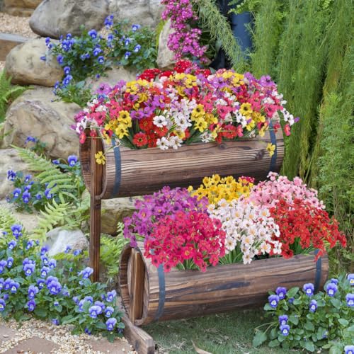 Bassion 24 Bundles Artificial Flowers for Outdoors Decorations, White - color: White