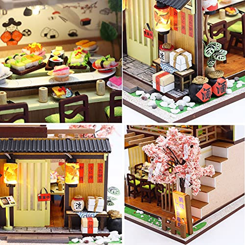 MAGQOO Miniature Dollhouse Kit DIY Dollhouse Kit DIY House Kit Wooden Mini Doll House Kit Creative Room with Dust Cover(Sushi) - color: Sushi