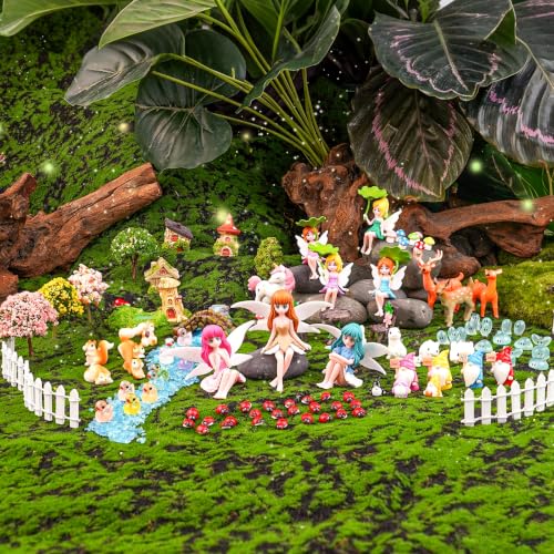 Avalution 112 Pcs Fairy Garden Accessories Kit, Miniature Fairies, Animals, Houses, Bridge and Pond for Planters, Terrariums and DIY Decor - size: 112 Pcs
