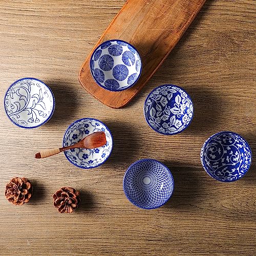 Selamica Ceramic 4 OZ Dipping Bowls Set, 3.5 Inch Mini Bowls for Dipping, Side Dishes, Microwave Dishwasher Safe, Set of 6, Vintage Blue - color: Vintage Blue, size: 3.5 Inch