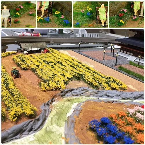 Woohome 106 Pcs DIY Miniature Colorful Flower Cluster Self Adhesive Flower Vegetation Groups Pink Orange Static Grass Tufts for Train Landscape Railroad Scenery Sand Military Layout Model - color: 2a