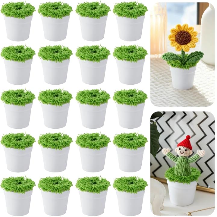 20 Sets Mini Knit Plants DIY Craft Pots, Plastic Flower Pot for Croche - color: White