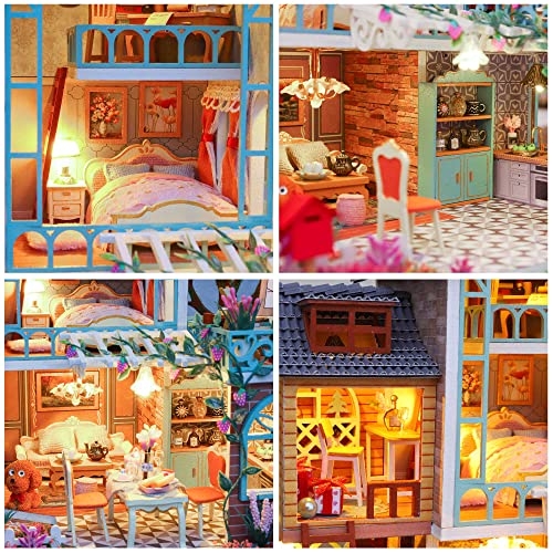 GuDoQi DIY Miniature Dollhouse Kit, Tiny House kit with Music, Miniature House Kit 1:24 Scale, Great Handmade Crafts Gift for Birthday Christmas Day, Jungle Resort - color: Jungle Resort