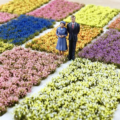 Woohome 4 Pack Miniature Colorful Flower Cluster Self Adhesive Flower Vegetation Groups Static Grass Tufts for Train Landscape Railroad Scenery Sand Military Layout Model - color: 4b