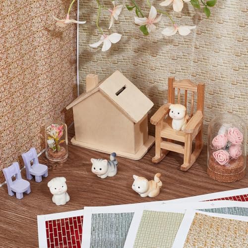 PH PandaHall 12PCS Miniature Dollhouse Wallpaper, Miniatures Floor Paper Self-Adhesive Paper Wall Sticker Gloss Card Sheet Effect Wallpaper for Model Dollhouse Accessories Decorations, 7.87x11inch