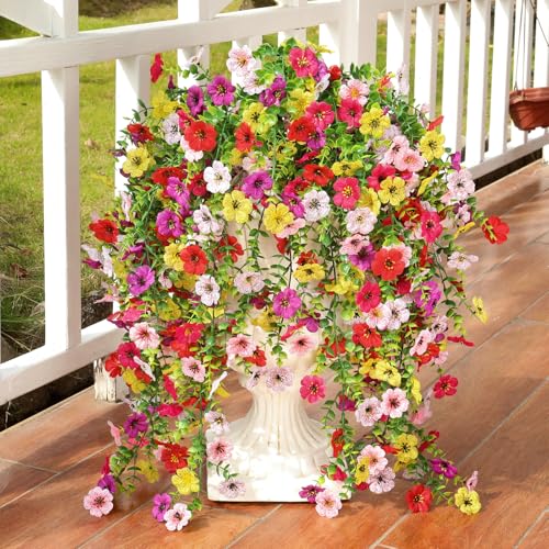 Artificial Flowers for Outdoors UV Resistant Spring Decor - color: Mixed Color Red, Yellow, Purple, Rose Red, Pink & White