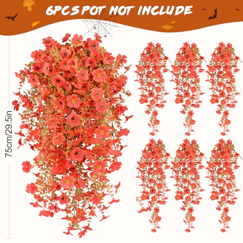 Artificial Fall Flowers for Outdoors UV Resistant Fake Mums Orange Decor - color: Full Orange
