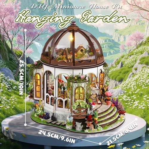 Kisoy DIY Miniature House Kit, Tiny House Building Kit with Furniture and LED Light for Adults and Teens, DIY Mini House Craft Kit, Decorations/Gifts for Family and Friends（Hanging Garden） - color: Hanging Garden