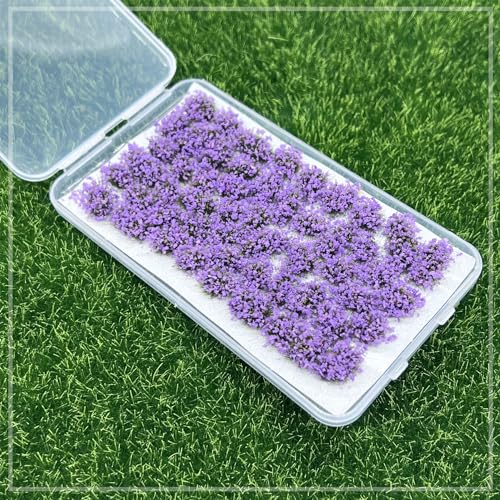Woohome 53 Pcs DIY Miniature Flower Cluster Flower Vegetation Groups Purple Static Grass Tufts for Train Landscape Railroad Scenery Sand Military Layout Model Miniature Bases and Dioramas - color: Purple