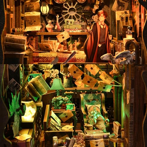 TOYQI Book Nook Kit for Adult, DIY Miniature Dollhouse Kit, Wizard's House - color: House of Magic