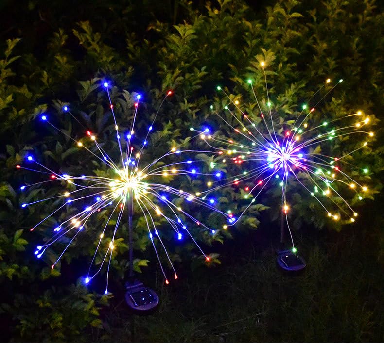 Solar Fireworks Lights for Outside, 200LED 8 Modes Fireworks Solar Lights, Fairy Garden Flowers Lights for Yard Pathway Wedding Party Christmas Diwali Garden Decor 2 Pack (Multicolor) - color: Multicolor