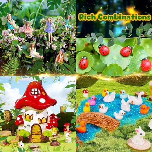 50 Pcs Fairy Garden Kit with Mushroom House, Fairy Figurines & Accessories