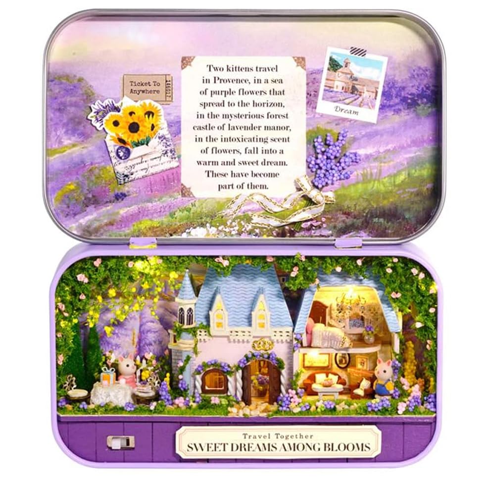 MAGQOO 3D Wooden Dollhouse Miniature DIY Doll House Kit with Furniture,1:100 DIY Box Theater Kit (Sweet Dream) - color: Sweet Dream