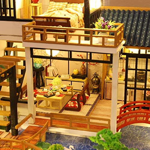 GuDoQi DIY Miniature Dollhouse Kit, Tiny House kit with Furniture, Miniature House Kit 1:24 Scale, Great Handmade Crafts Gift for Birthday Christmas Day, Villa with Courtyard - color: Villa With Courtyard