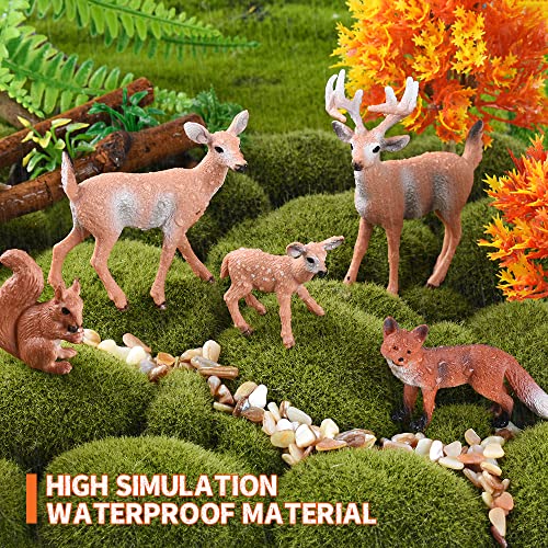 10Pcs Woodland Animals Figures Model Trees Kit, 5Pcs Forest Artificial Animal Deers 5Pcs Mixed Miniature Maple Trees for Birthday Cake Toppers Miniature Landscape Scenes