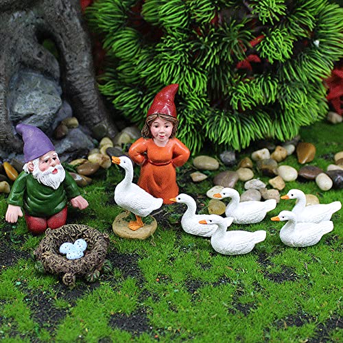 PEATOP Fairy Tale Garden Accessories, Miniature Gnome Statue and Large White Goose Statue 9 Pieces Set, Garden Gnome Statue for Planter Decoration, Home Decoration, Fairy Tale Garden