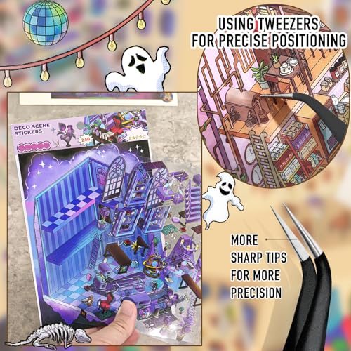 Horror 3D Scene Stickers for Adults, Halloween 4 Set Room Miniature Sticker - color: Ghost Castle-4 Set