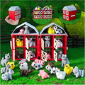 17PC 3D Printed Farm Animal Toys with Red Barn & Fence Pen