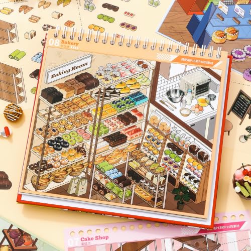 10 Set Themed Stores DIY 3D Sticker Scene Book Restocking Game with Shelves - color: 10 Sets- Gourmet Paradise Store