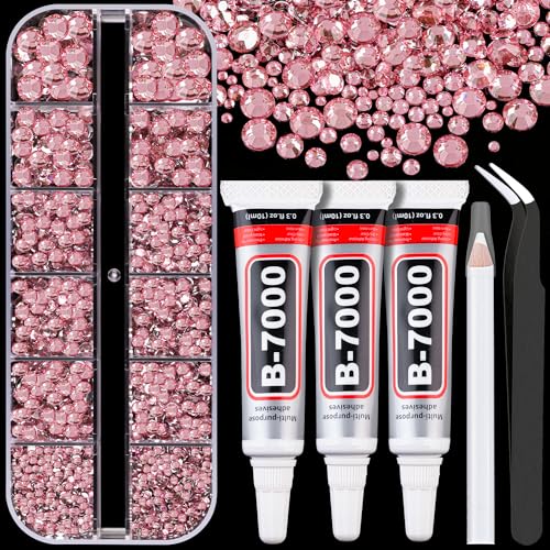 Resin Rhinestones for Crafting with B7000 Jewelry Glue, 1 Box Dark Pink Flatback Crystals with 3Pcs 10ml Glue for Bedazzling Crafts DIY Nail Art Makeup，Non Hotfix Gems for Clothing Shoes - color: Dark Pink, size: 1 Small Pack with Glue