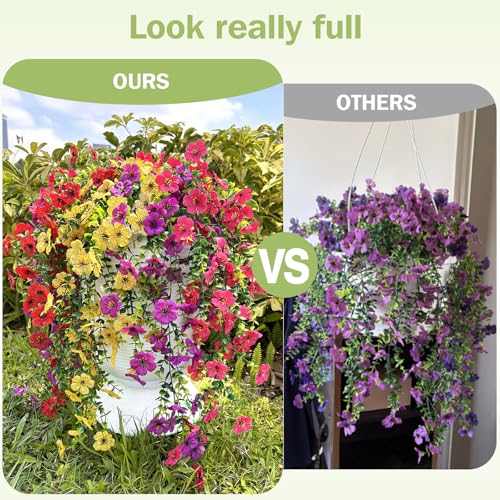 Artificial Hanging Flowers for Outdoors Summer Decor, 6 Bundles UV Resistant Realistic Faux Silk Flowers, Fake Plants for Planter Indoor Outside Garden Porch Patio Balcony Yard Farmhouse - color: Multicolorsa
