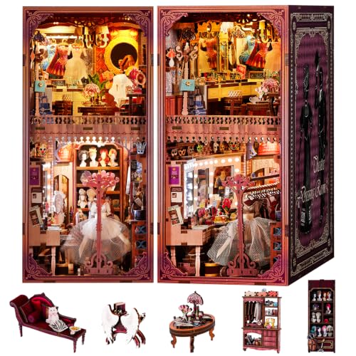 fifijoy DIY Book Nook Kit - Theatre Dressing Room DIY Miniature Dollhouse Booknook Kit for Adults, 3D Wooden Puzzle Bookend Bookshelf Insert Decor, Gift for Family, Friends (with White Light) - color: Theatre Dressing Room