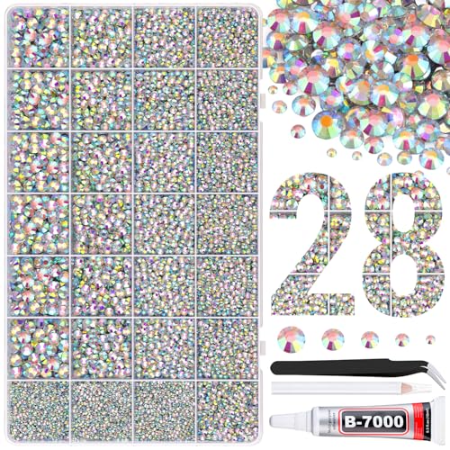 30000Pcs Resin Rhinestones for Bedazzling with Tweezers, AB Rhinestones for Crafting with B7000 Jewelry Glue for DIY Crafts Clothing Tumblers Shoes Fabric Nail Art - color: AB, size: X-Large Pack + 1Pc Glue