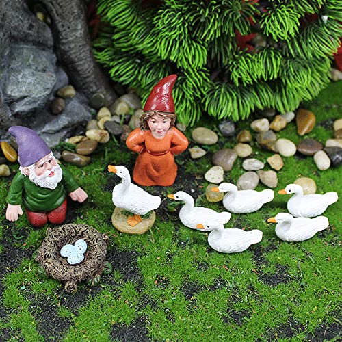PEATOP Fairy Tale Garden Accessories, Miniature Gnome Statue and Large White Goose Statue 9 Pieces Set, Garden Gnome Statue for Planter Decoration, Home Decoration, Fairy Tale Garden