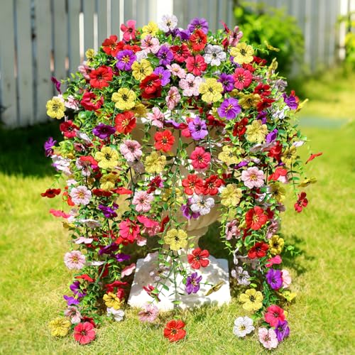 Artificial Flowers for Outdoors UV Resistant Spring Decor - color: Mixed Color Red, Yellow, Purple, Rose Red, Pink & White