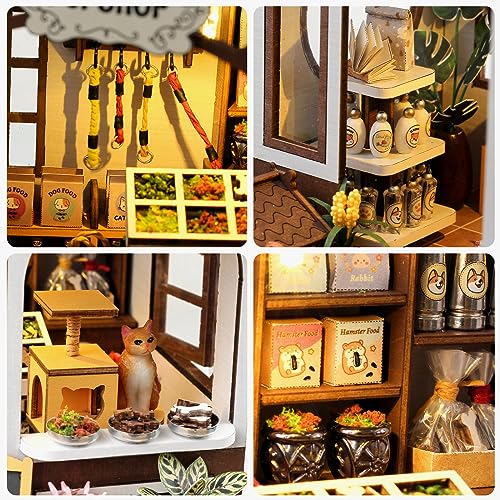 GuDoQi DIY Miniature House Kits, DIY Miniature Dollhouse Kit with Furniture, Tiny House Kits 1:24 Scale, Creative DIY Crafts for Adults, Christmas Day Birthday Gifts, Pet Shop - color: Pet Shop