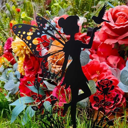 3Ps Garden Decor,Yard Decorations Outdoor,Fairy Decor,Suitable for Courtyard, Flower pots, lawns, Flower beds Decoration, Gifts - color: A-black05