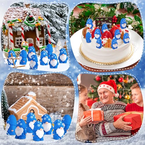 Yaomiao 50 Pcs Mini Resin Winter Gnomes Figurines Winter Snowflake Gnomes Statues Snowflake White and Blue Gnome Figures Table Decor for Holiday Festive Home Kitchen Tiered Tray - style: Winter Snowflake