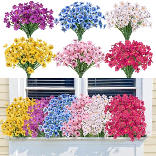 Bassion 24 Bundles Artificial Flowers for Outdoors Decorations, Colorful - color: Multi Color