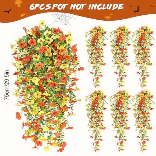 Artificial Fall Flowers for Outdoors UV Resistant Orange Fake Mums Decor - color: Orange Yellow