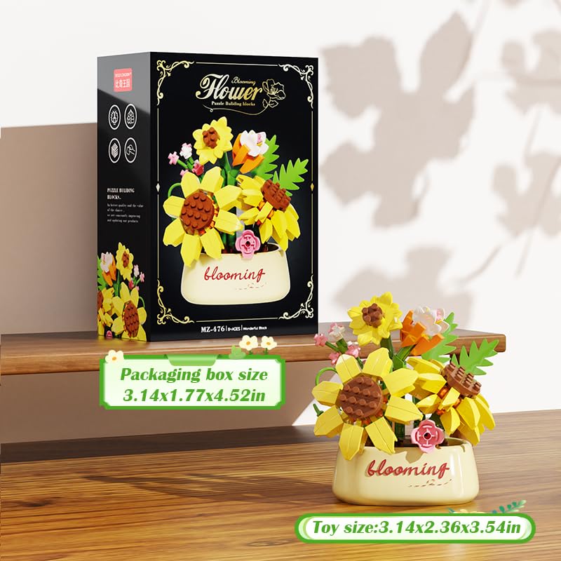 Cream Sunflower Mini Flower Potted Bonsai Building Toy - style: Cream Sunflower