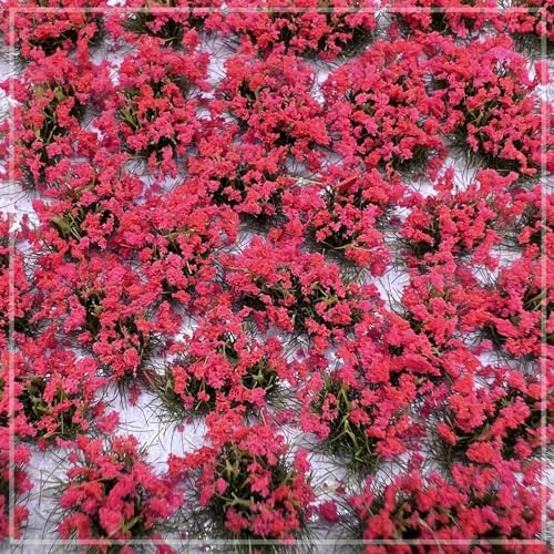 Woohome 53 Pcs DIY Miniature Flower Cluster Self Adhesive Flower Vegetation Groups Red Static Grass Tufts for Train Landscape Railroad Scenery Sand Military Layout Model Miniature Bases and Dioramas - color: Red