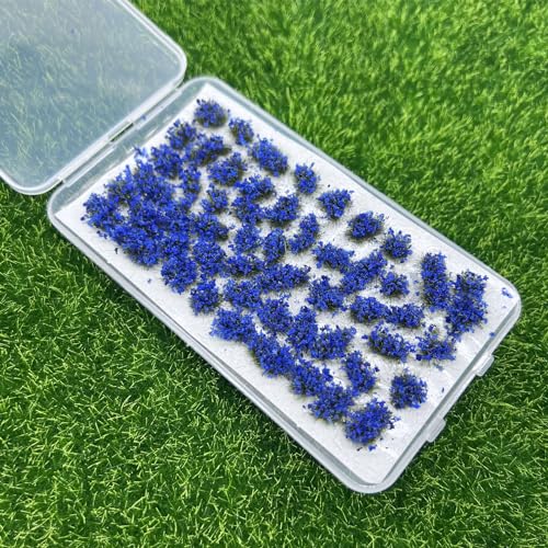 Woohome 53 Pcs DIY Miniature Flower Cluster Flower Vegetation Groups Cyan Static Grass Tufts for Train Landscape Railroad Scenery Sand Military Layout Model Miniature Bases and Dioramas - color: Cyan