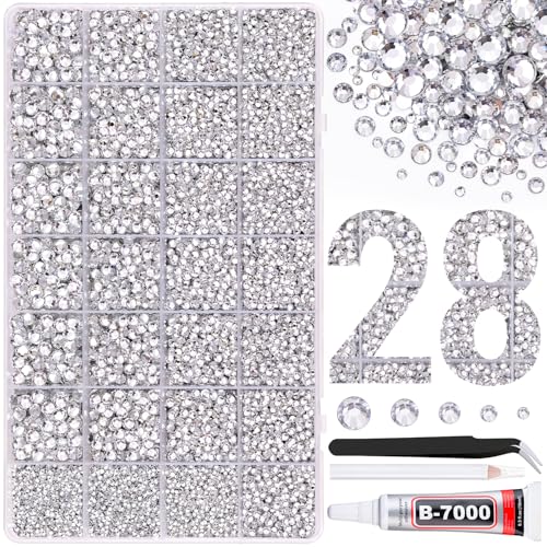 30000Pcs Resin Rhinestones for Bedazzling with Tweezers, Clear Rhinestones for Crafting with B7000 Jewelry Glue for DIY Crafts Clothing Tumblers Shoes Fabric Nail Art - color: Clear, size: X-Large Pack + 1Pc Glue